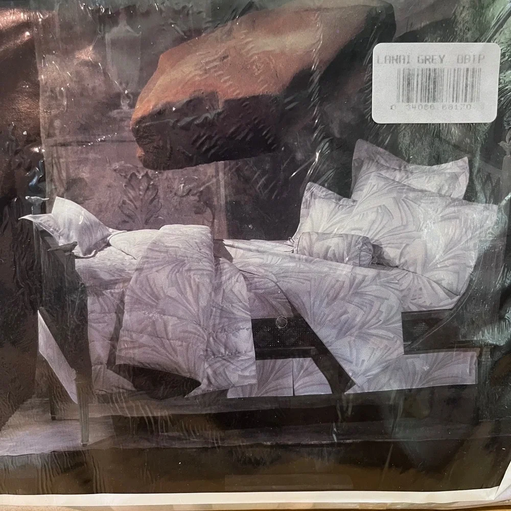 Vtg Wamsutta Supercale Plus Lanai Grey Full Flat Sheet Tropical Palm 80s 90s NEW